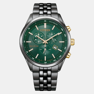 Eco-Drive Men Quartz Green Dial Chronograph Stainless Steel Watch AT2576-50X