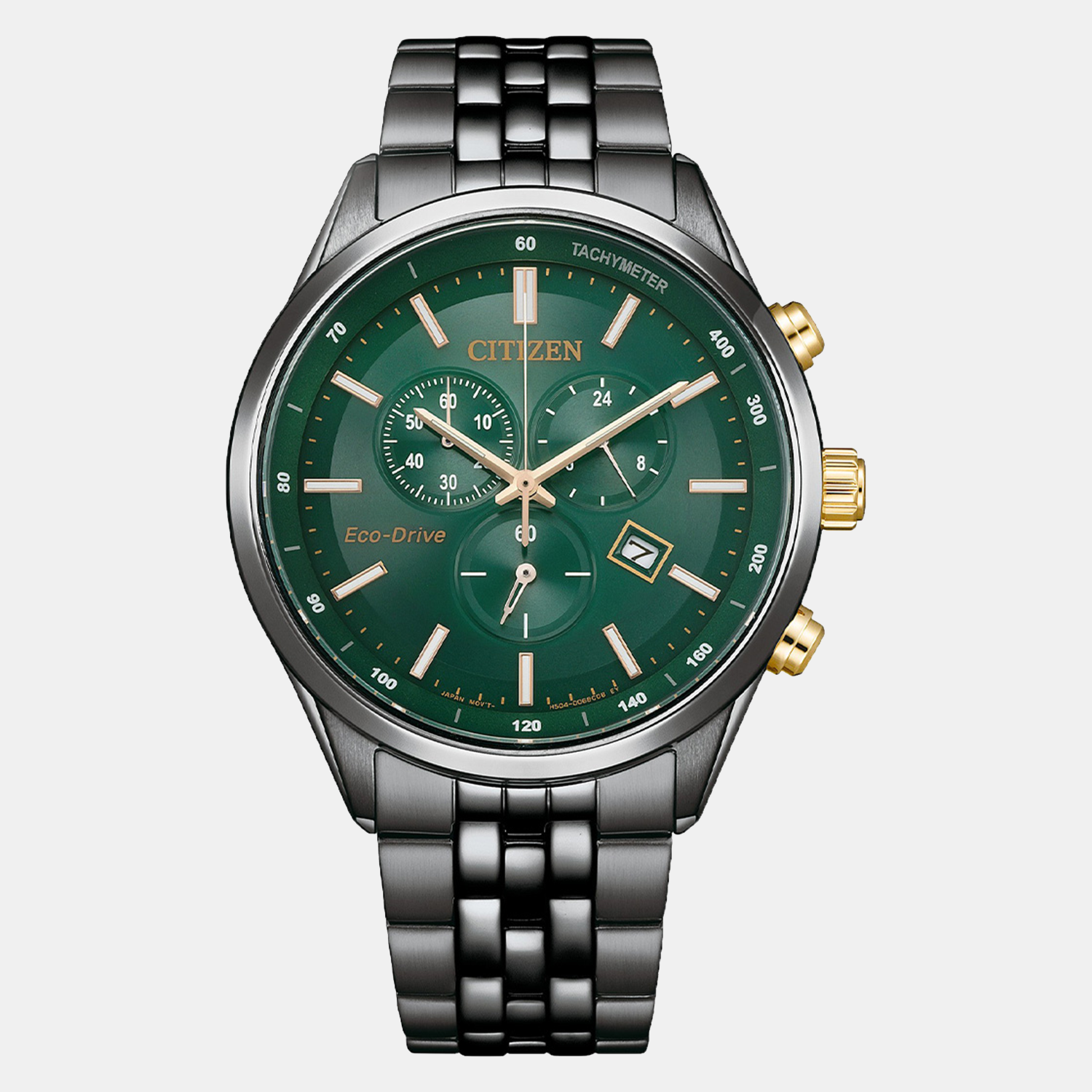 Eco-Drive Men Quartz Green Dial Chronograph Stainless Steel Watch AT2576-50X