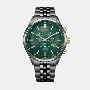 Eco-Drive Men Quartz Green Dial Chronograph Stainless Steel Watch AT2576-50X