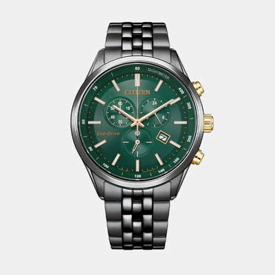 Eco-Drive Men Quartz Green Dial Chronograph Stainless Steel Watch AT2576-50X