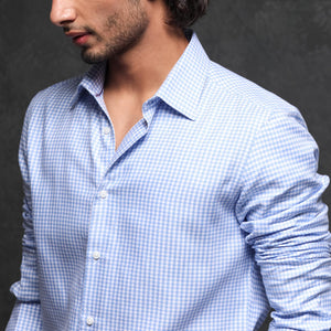 Rare Rabbit Men's Auster Blue Cotton Fabric Full Sleeves Houndstooth Shirt
