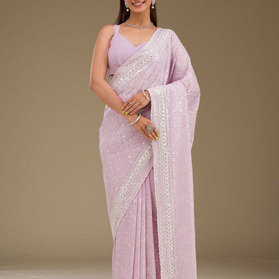 Lavender Sequins Georgette Saree