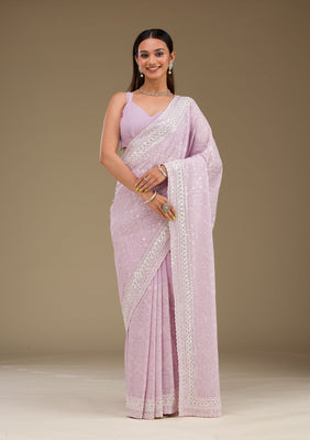 Lavender Sequins Georgette Saree