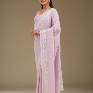 Lavender Sequins Georgette Saree