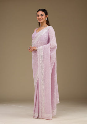 Lavender Sequins Georgette Saree