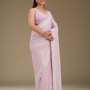 Lavender Sequins Georgette Saree
