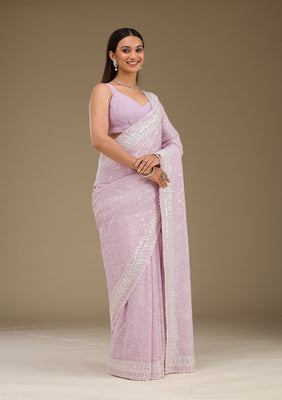 Lavender Sequins Georgette Saree