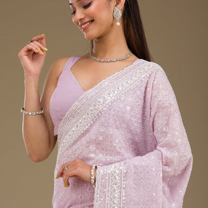 Lavender Sequins Georgette Saree