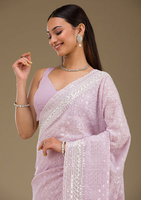 Lavender Sequins Georgette Saree