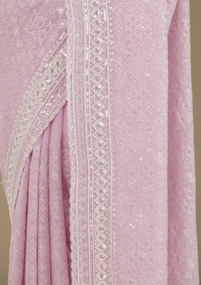 Lavender Sequins Georgette Saree
