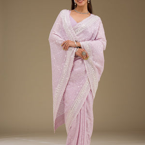 Lavender Sequins Georgette Saree
