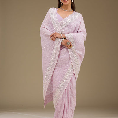 Lavender Sequins Georgette Saree