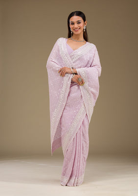 Lavender Sequins Georgette Saree