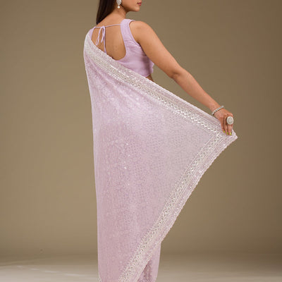 Lavender Sequins Georgette Saree