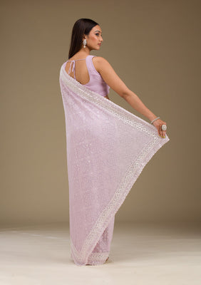 Lavender Sequins Georgette Saree