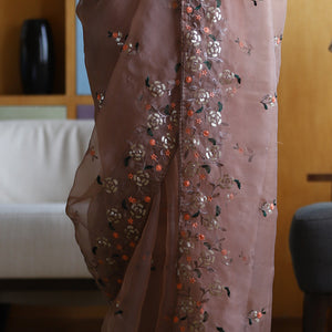 Tan Brown Organza Saree