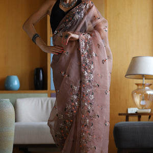 Tan Brown Organza Saree