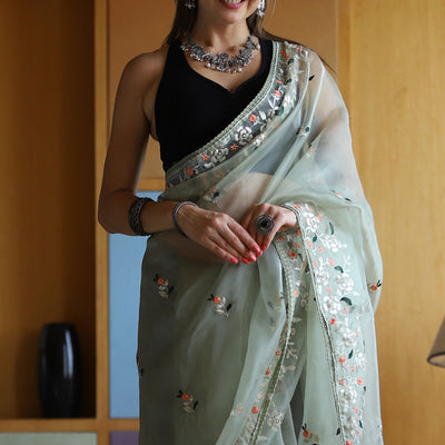 Mint Green Organza Saree
