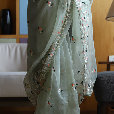 Mint Green Organza Saree