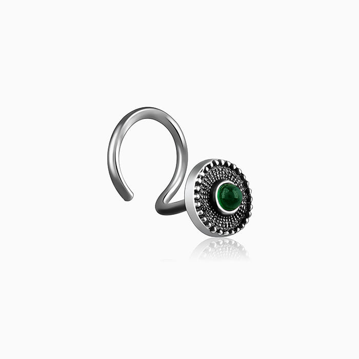 Oxidised Silver Bottle Green Nose Pin