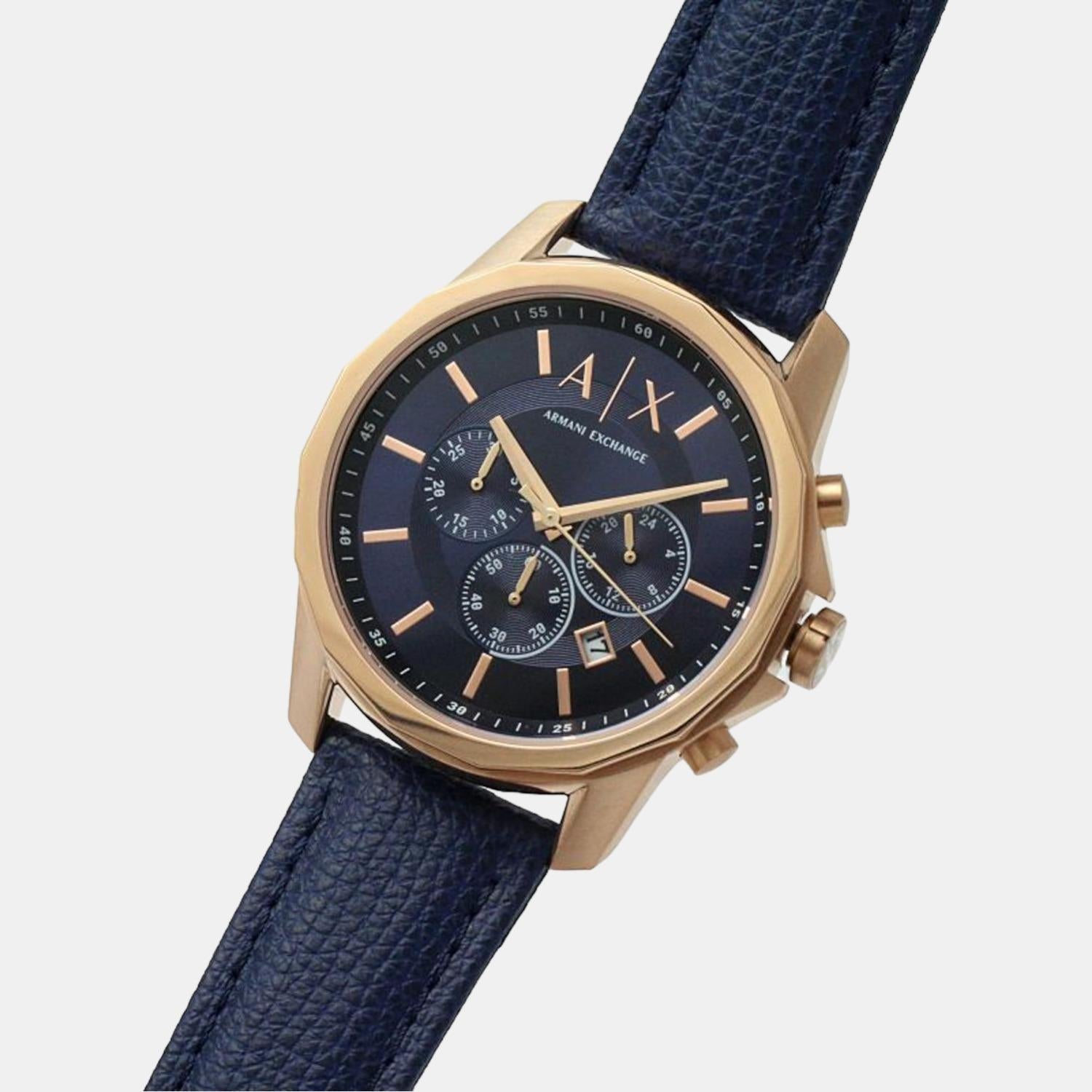 Banks Men Quartz Blue Dial Chronograph Leather Watch AX1723