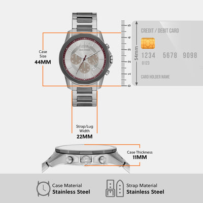 Banks Men Quartz Silver Dial Chronograph Stainless Steel Watch AX1745