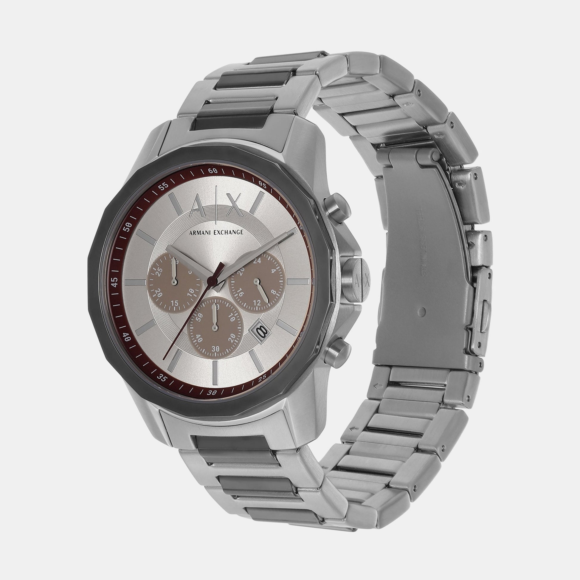 Banks Men Quartz Silver Dial Chronograph Stainless Steel Watch AX1745