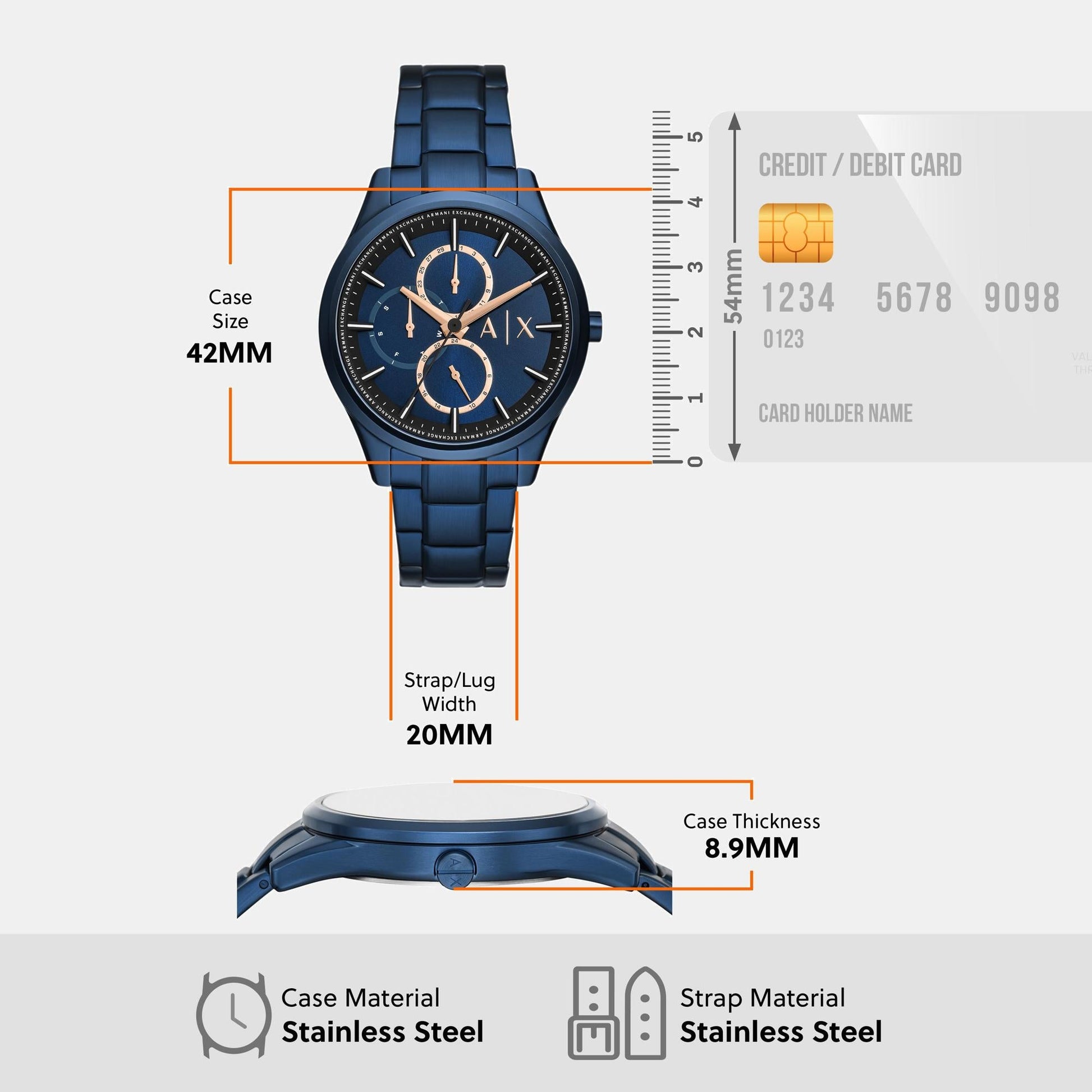 Dante Men Quartz Blue Dial Multi-Function Stainless Steel Watch AX1881