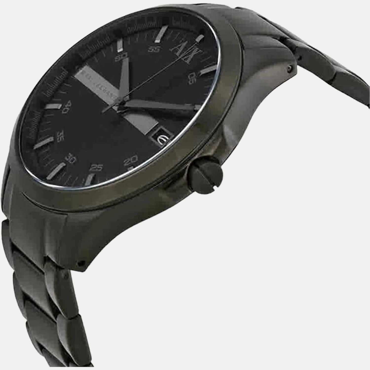 Hampton Men Quartz Black Dial Analog Stainless Steel Watch AX2104