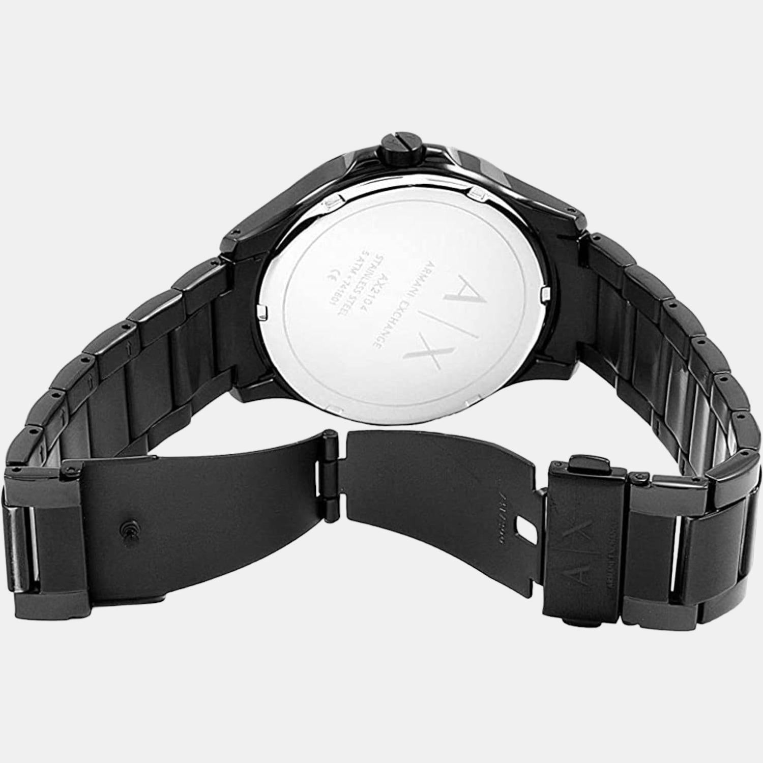 Hampton Men Quartz Black Dial Analog Stainless Steel Watch AX2104
