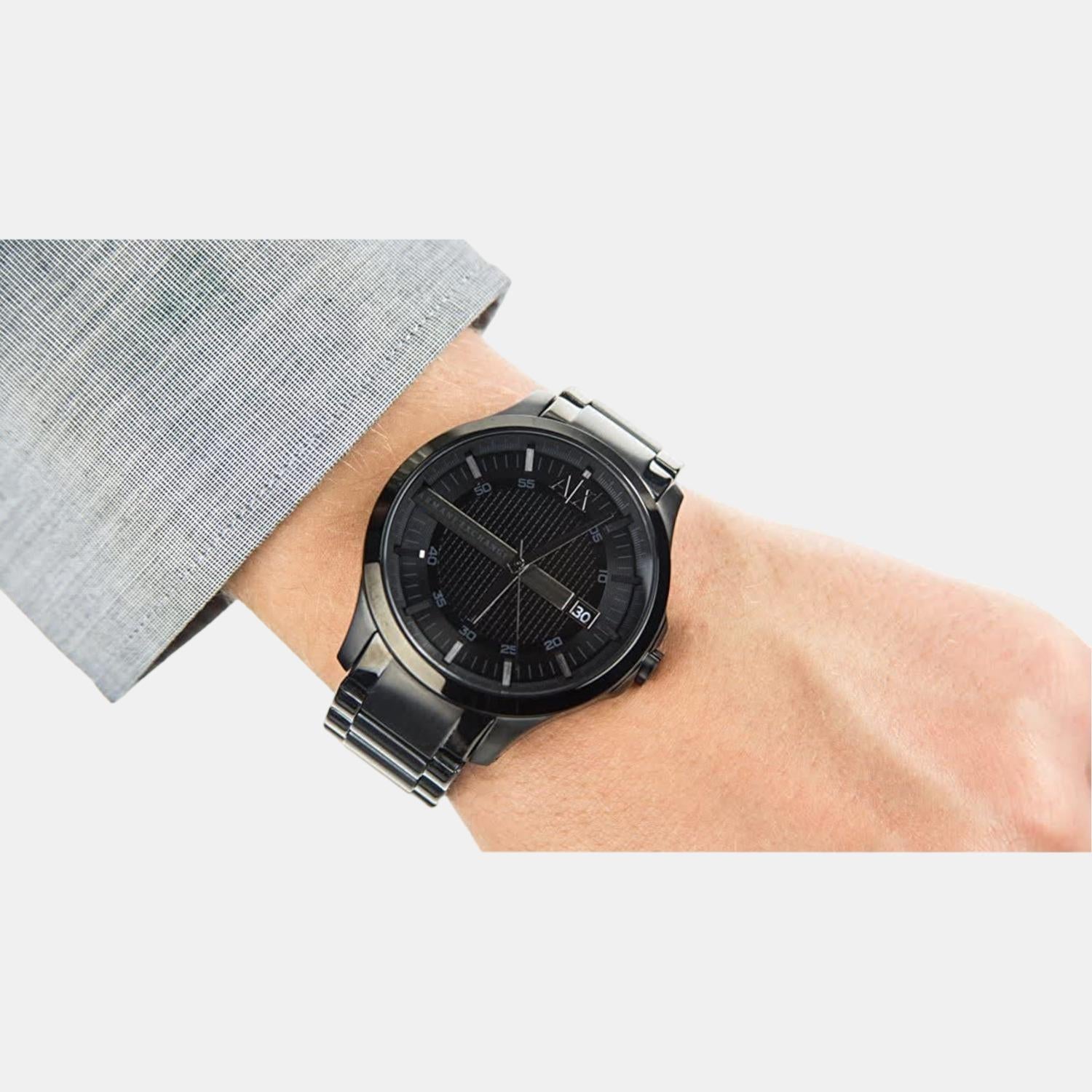 Hampton Men Quartz Black Dial Analog Stainless Steel Watch AX2104