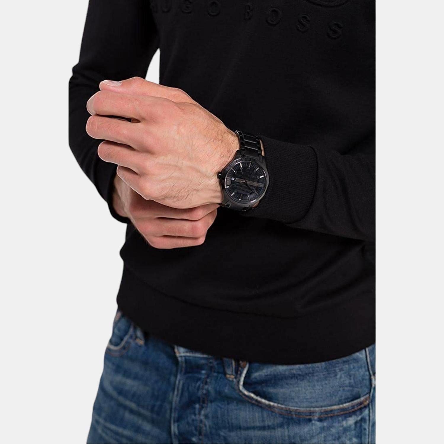 Hampton Men Quartz Black Dial Analog Stainless Steel Watch AX2104
