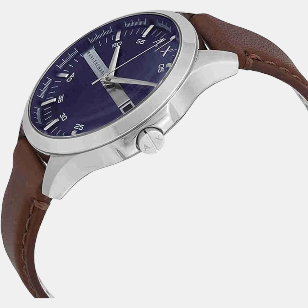 Hampton Men Quartz Blue Dial Analog Leather Watch AX2133