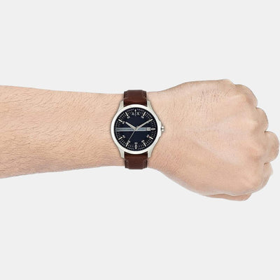 Hampton Men Quartz Blue Dial Analog Leather Watch AX2133