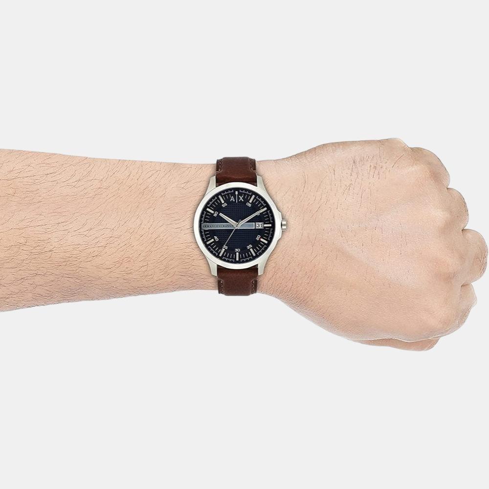 Hampton Men Quartz Blue Dial Analog Leather Watch AX2133