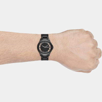 Hampton Men Quartz Black Dial Analog Stainless Steel Watch AX2189