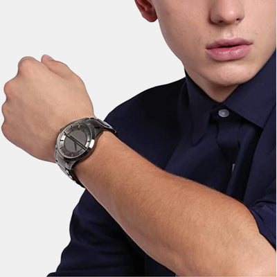 Hampton Men Quartz Grey Dial Analog Stainless Steel Watch AX2194
