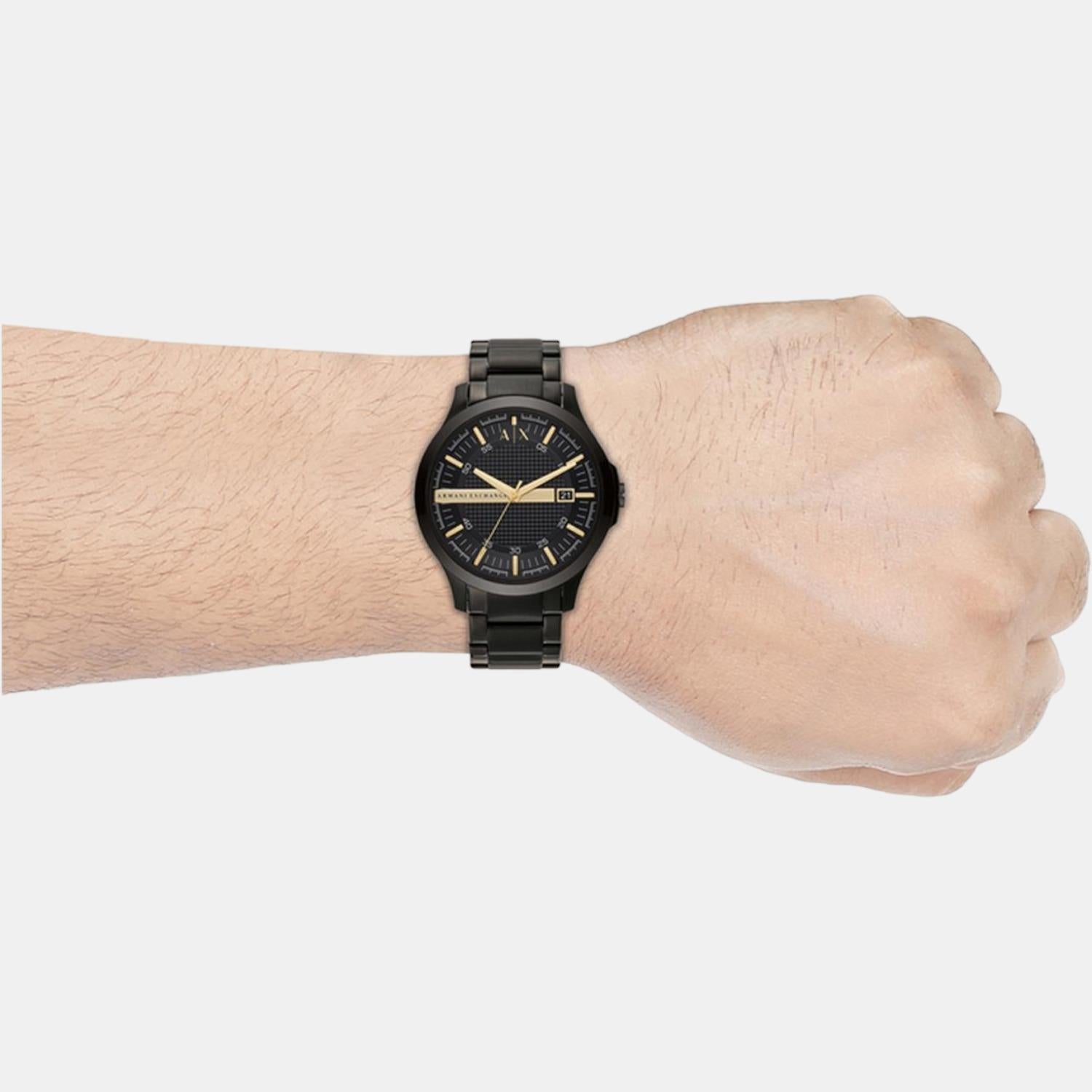Hampton Men Quartz Black Dial Analog Stainless Steel Watch AX2413