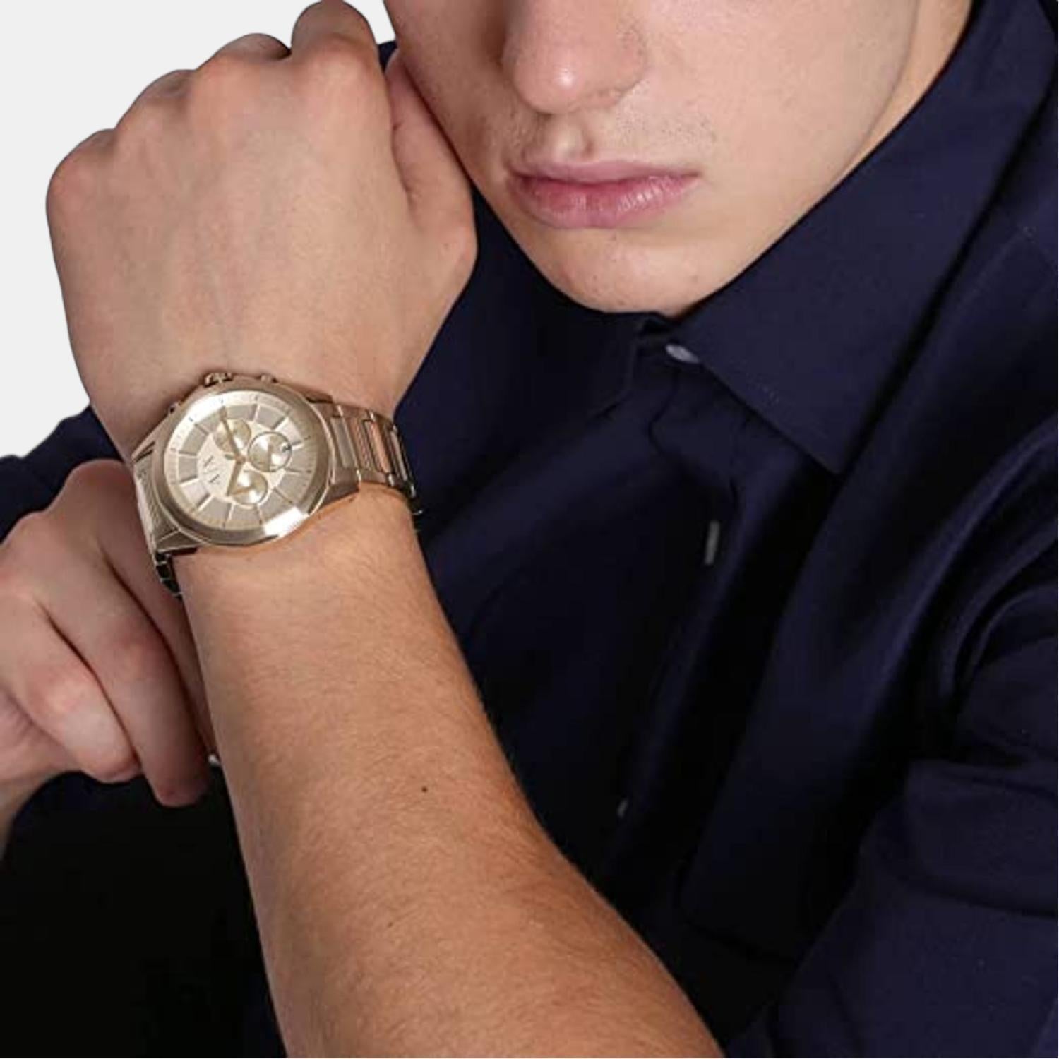 Drexler Men Quartz Gold Dial Chronograph Stainless Steel Watch AX2602