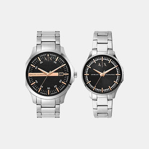Hampton Couple Quartz Black Dial Analog Stainless Steel Watch AX7132SET