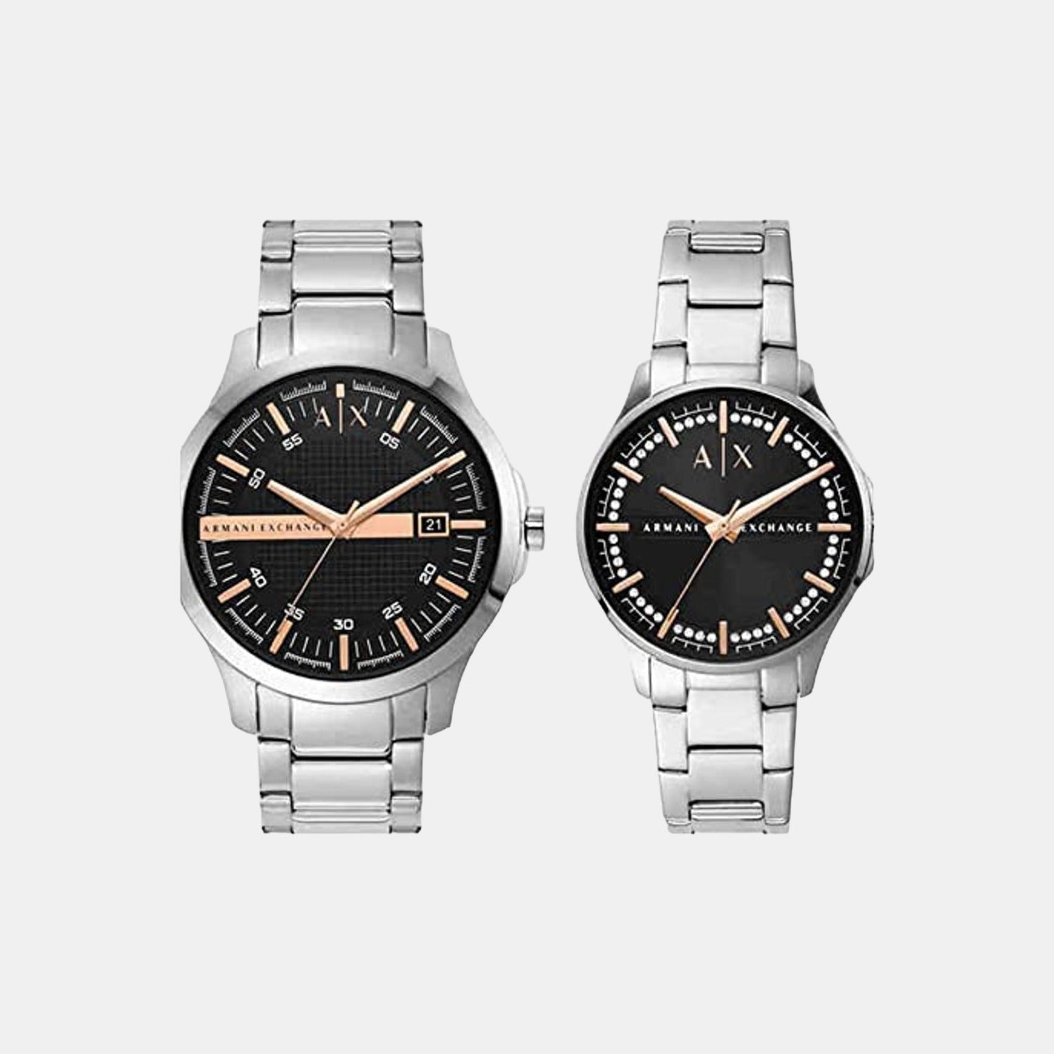Hampton Couple Quartz Black Dial Analog Stainless Steel Watch AX7132SET