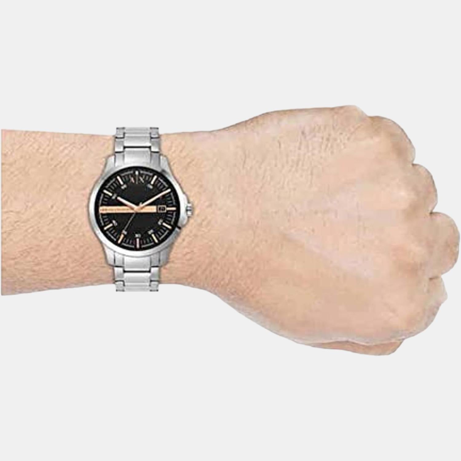 Hampton Couple Quartz Black Dial Analog Stainless Steel Watch AX7132SET