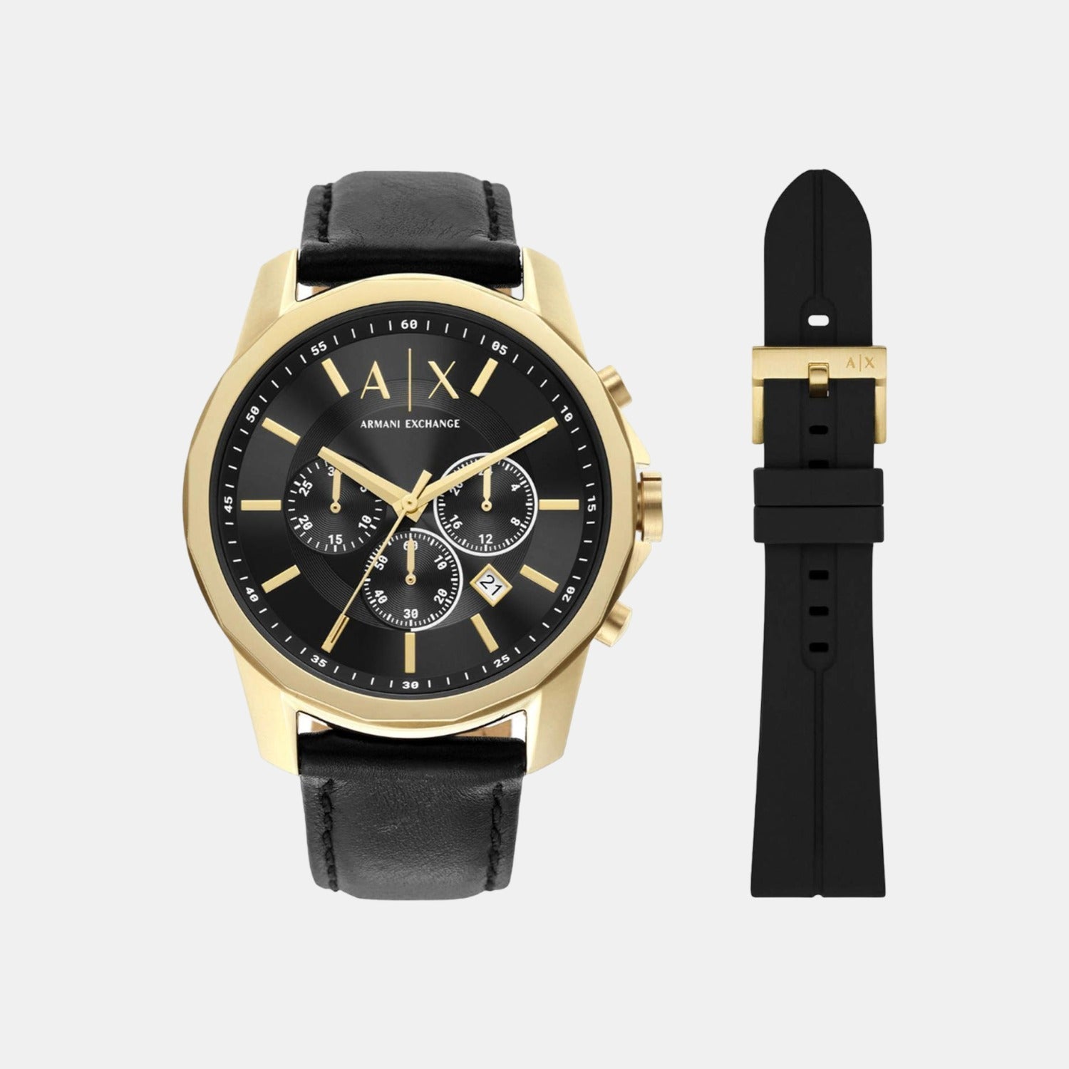 Banks Men Quartz Black Dial Chronograph Leather Watch AX7133SET