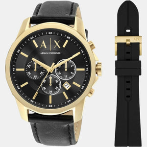 Banks Men Quartz Black Dial Chronograph Leather Watch AX7133SET