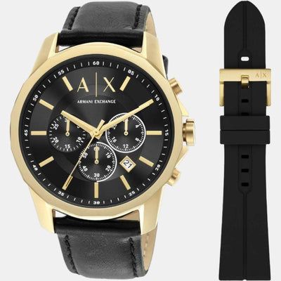Banks Men Quartz Black Dial Chronograph Leather Watch AX7133SET