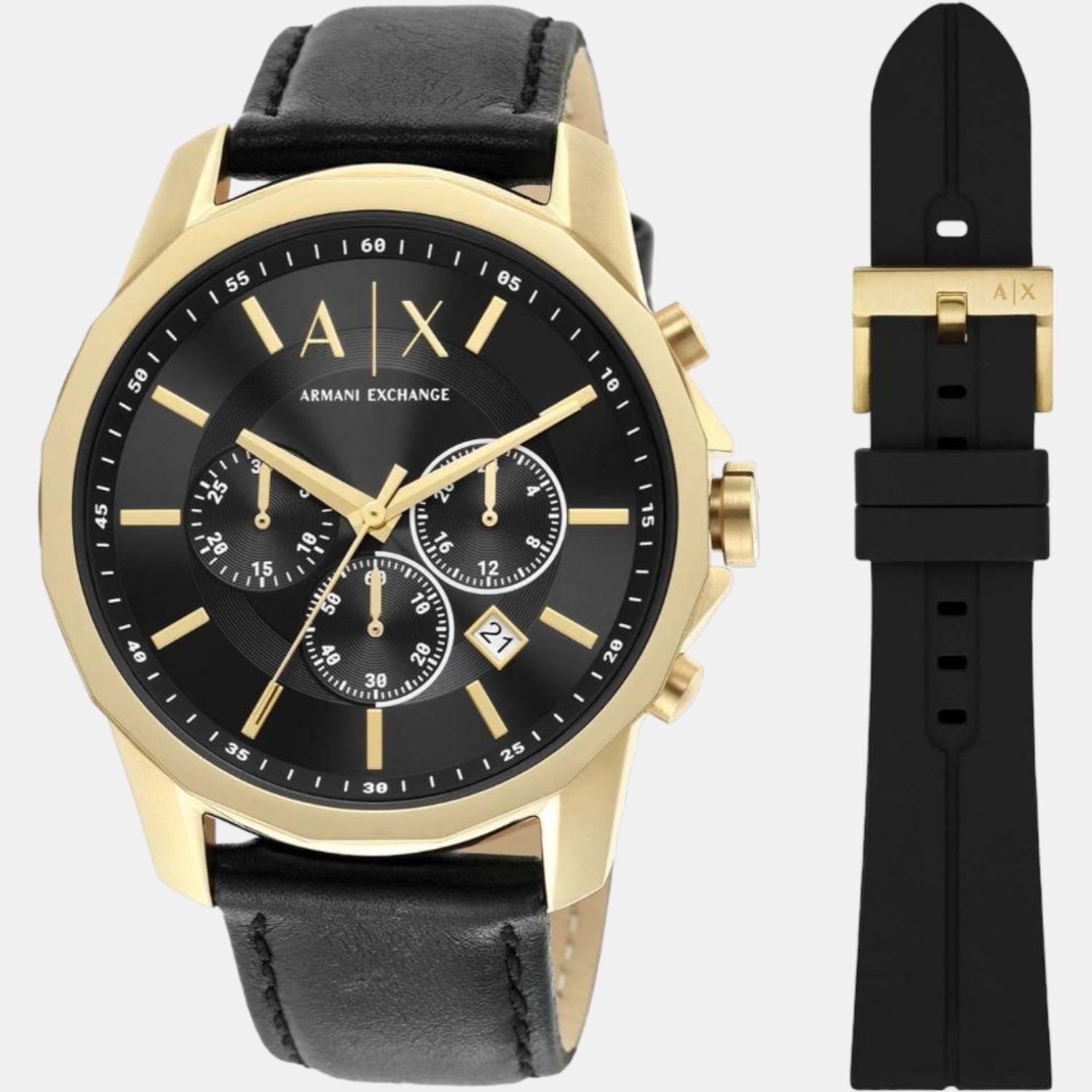 Banks Men Quartz Black Dial Chronograph Leather Watch AX7133SET