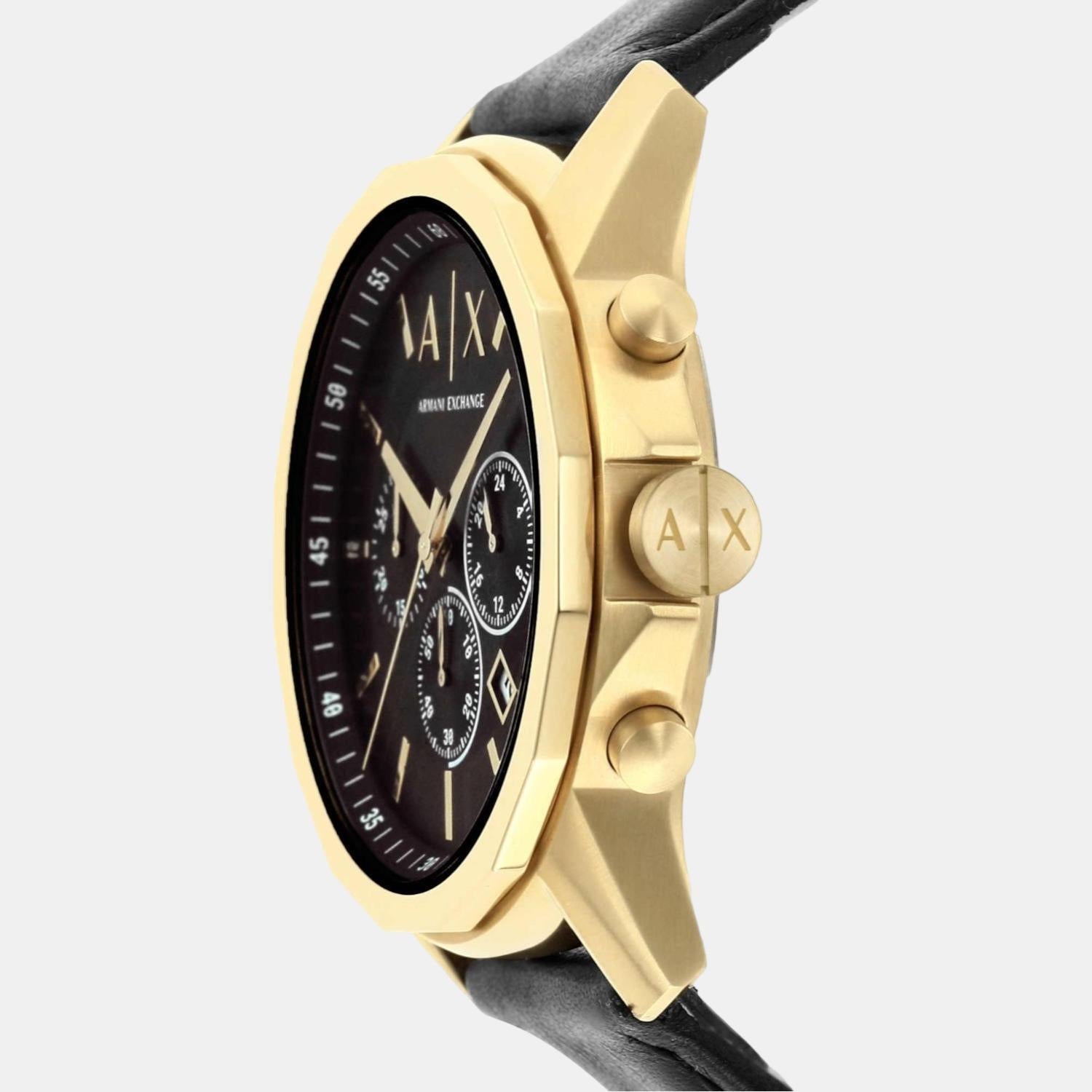 Banks Men Quartz Black Dial Chronograph Leather Watch AX7133SET