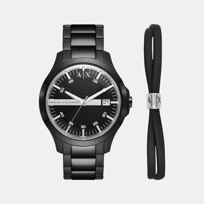 Hampton Men Quartz Black Dial Analog Stainless Steel Watch AX7134SET