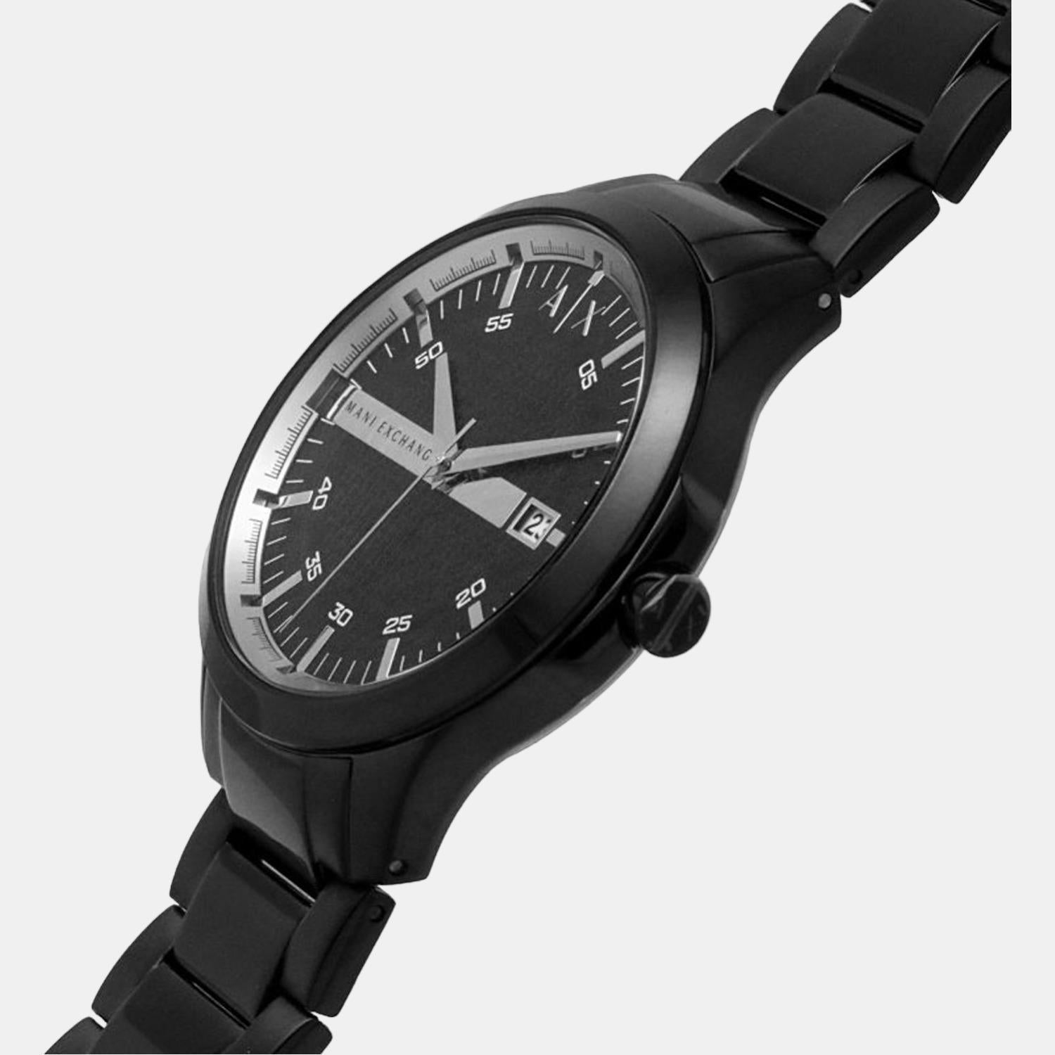 Hampton Men Quartz Black Dial Analog Stainless Steel Watch AX7134SET