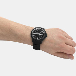 Hampton Men Quartz Black Dial Analog Stainless Steel Watch AX7134SET
